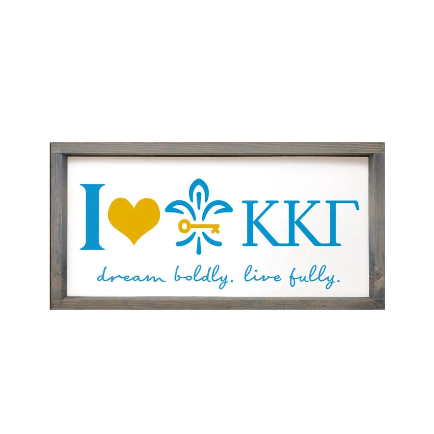 Kappa Kappa Gamma 12x24 Wood Framed Sign - Fleur de Key "I Heart" Weathered Gray Wall Art & Signs