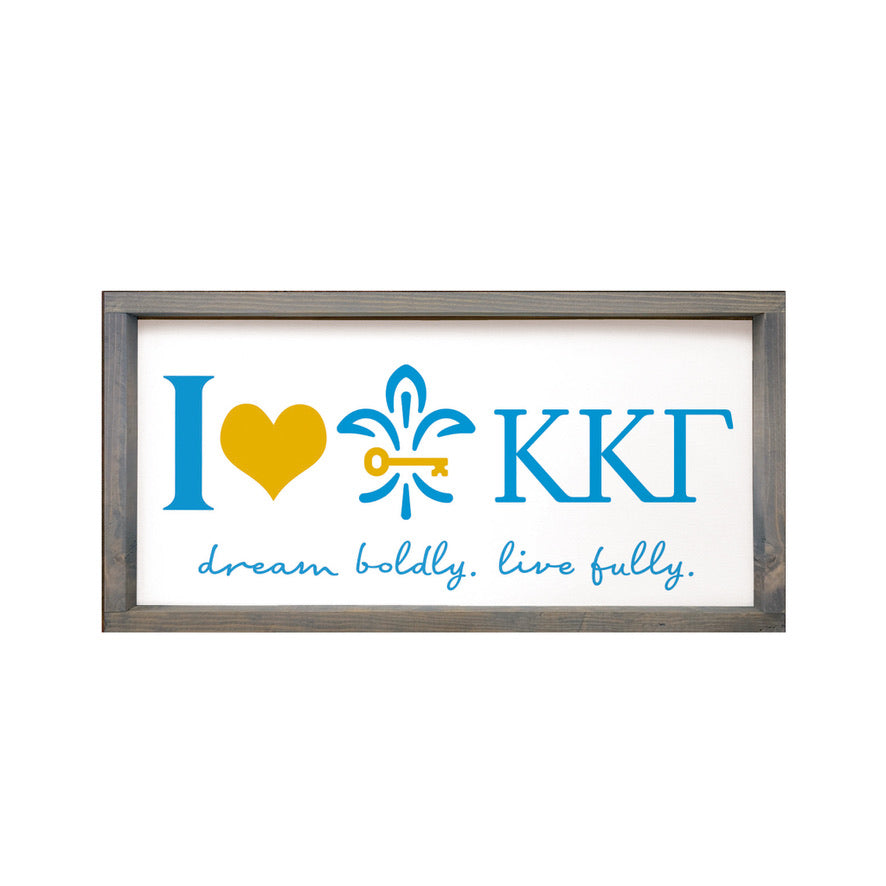 Kappa Kappa Gamma "Heart" - Fleur de Key Framed Wood Sign - 12"x24"