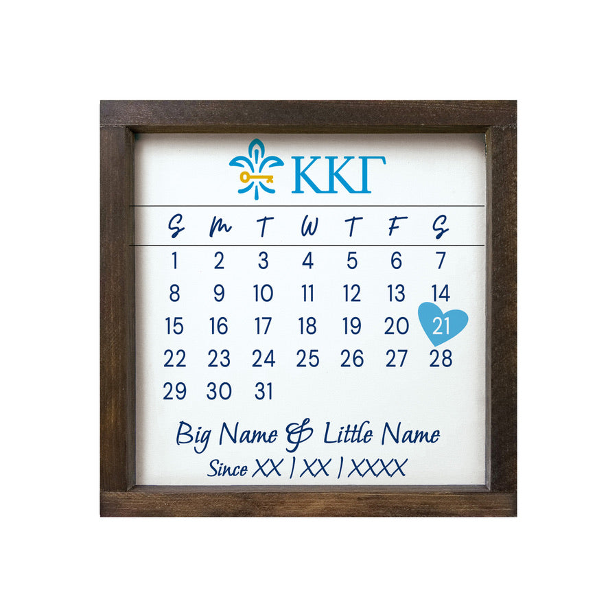 Kappa Kappa Gamma Personalized Big Little Calendar Framed Sign - 12x12