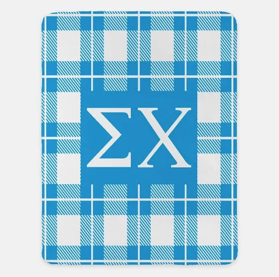 Sigma Chi XL 60x80 Sherpa Throw Blanket - Plaid Blue Throw Blankets