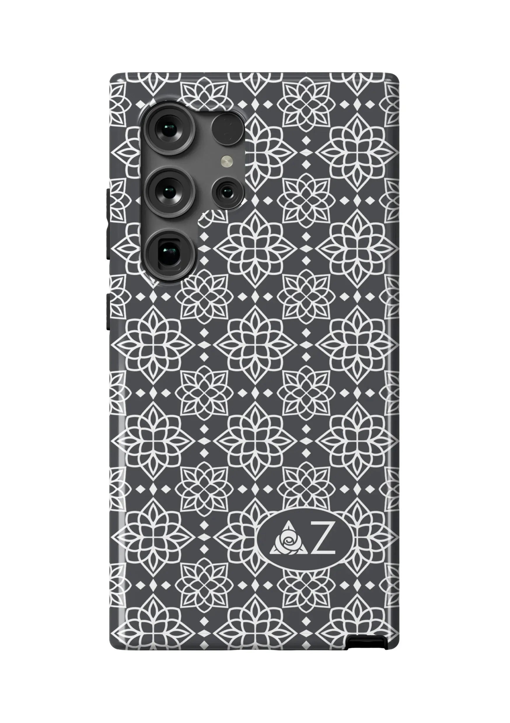 Delta Zeta Samsung Galaxy 24, 23 Mobile Phone Case - Gray Ornate Gloss Mobile Phone Cases