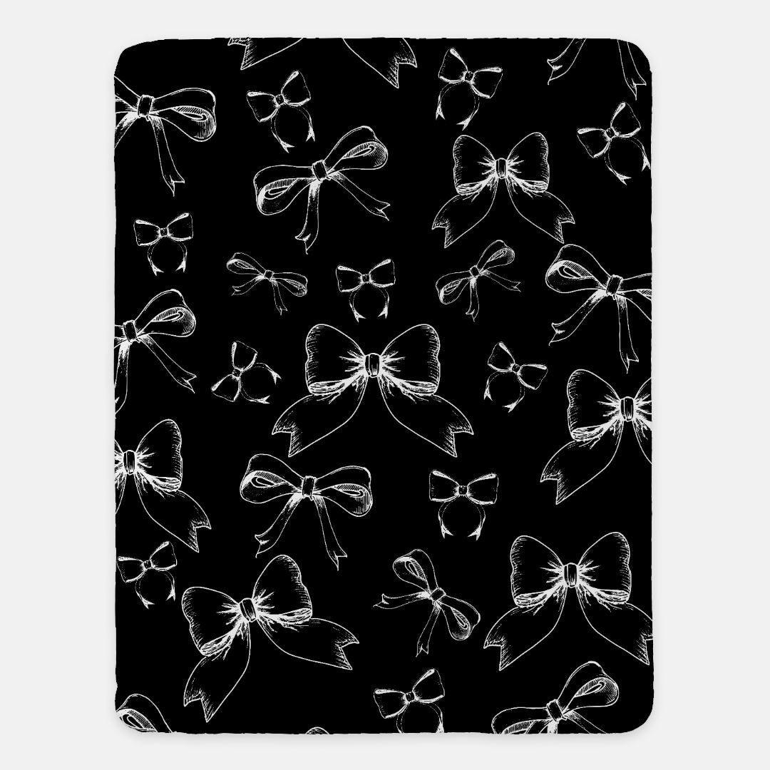 Black Bows XL 60x80 Sherpa Throw Blanket | Black & White Dorm Decor