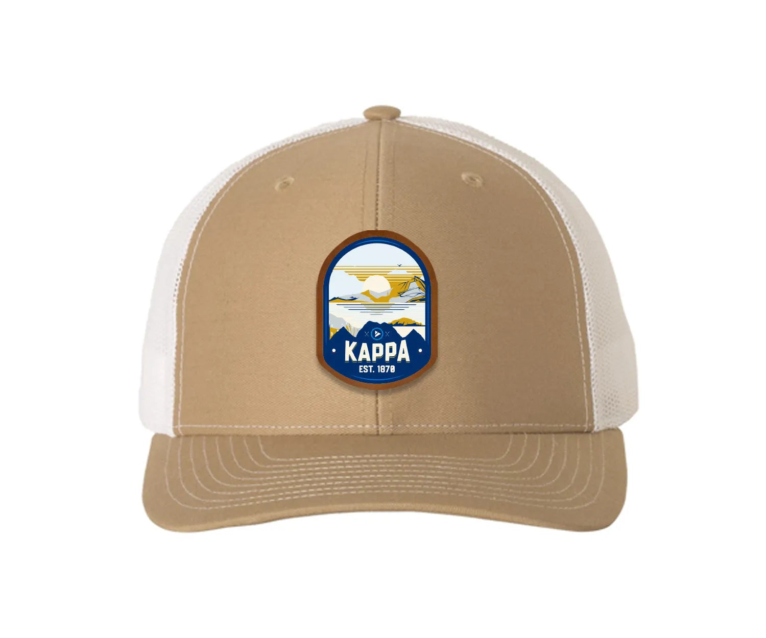 Kappa Kappa Gamma Richardson 112 UV Print Leatherette Patch Trucker Hat - Ventura Khaki White Trucker Hat