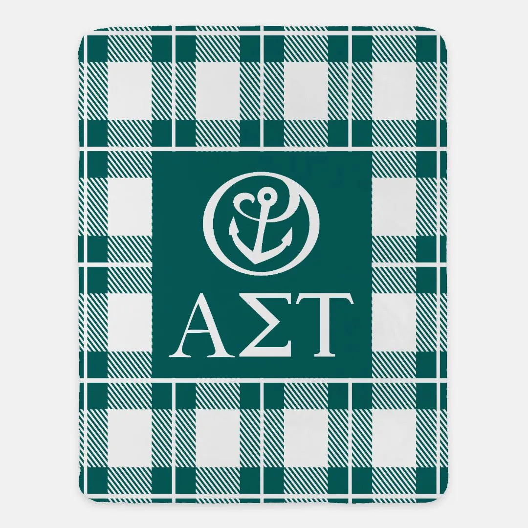 Alpha Sigma Tau Plaid Sherpa Blanket XL 60x80 | Official Merch | Gifts