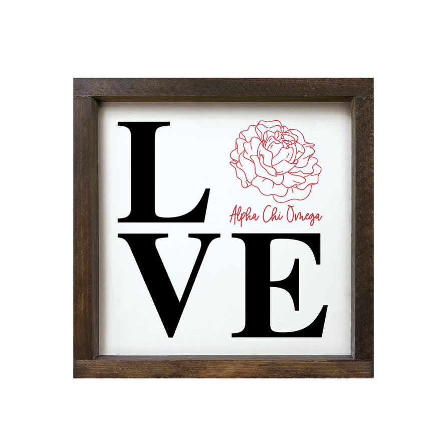 Alpha Chi Omega 12x12 Wood Framed Sign - LOVE | AXO Gifts & Decor