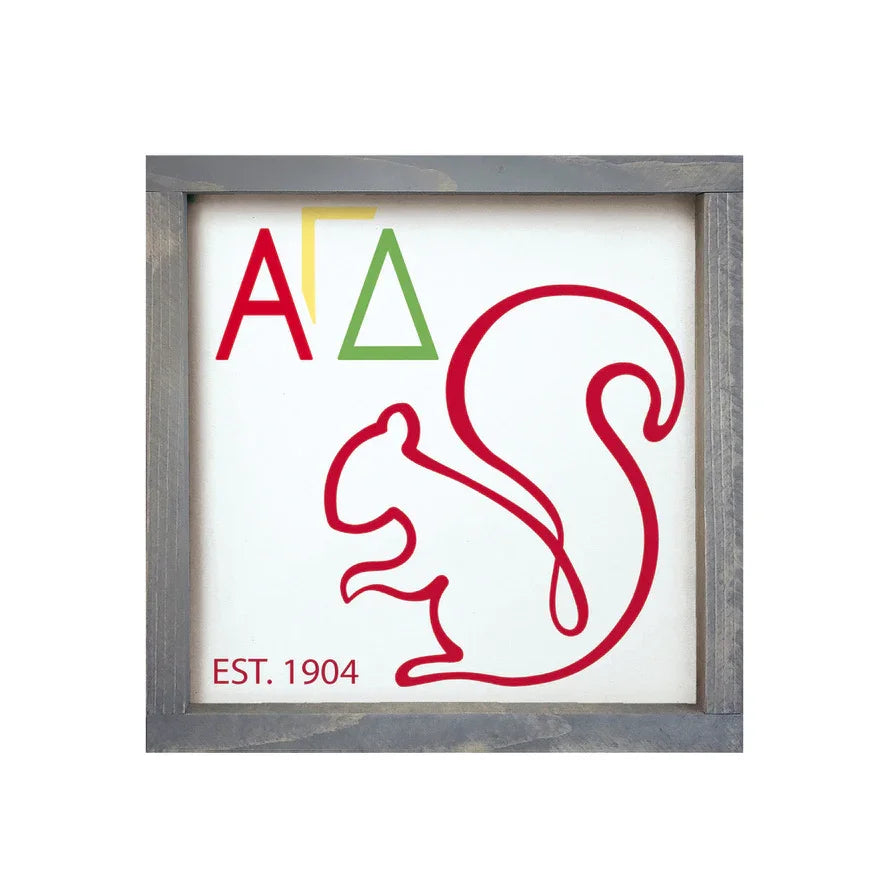 Alpha Gamma Delta 12x12 Wood Framed Sign - Squirrel Flash Card | AGD