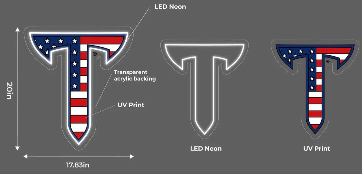 Troy University American Flag T LED UV Print Neon Sign w/ Dimmer - 20" Neon Signs