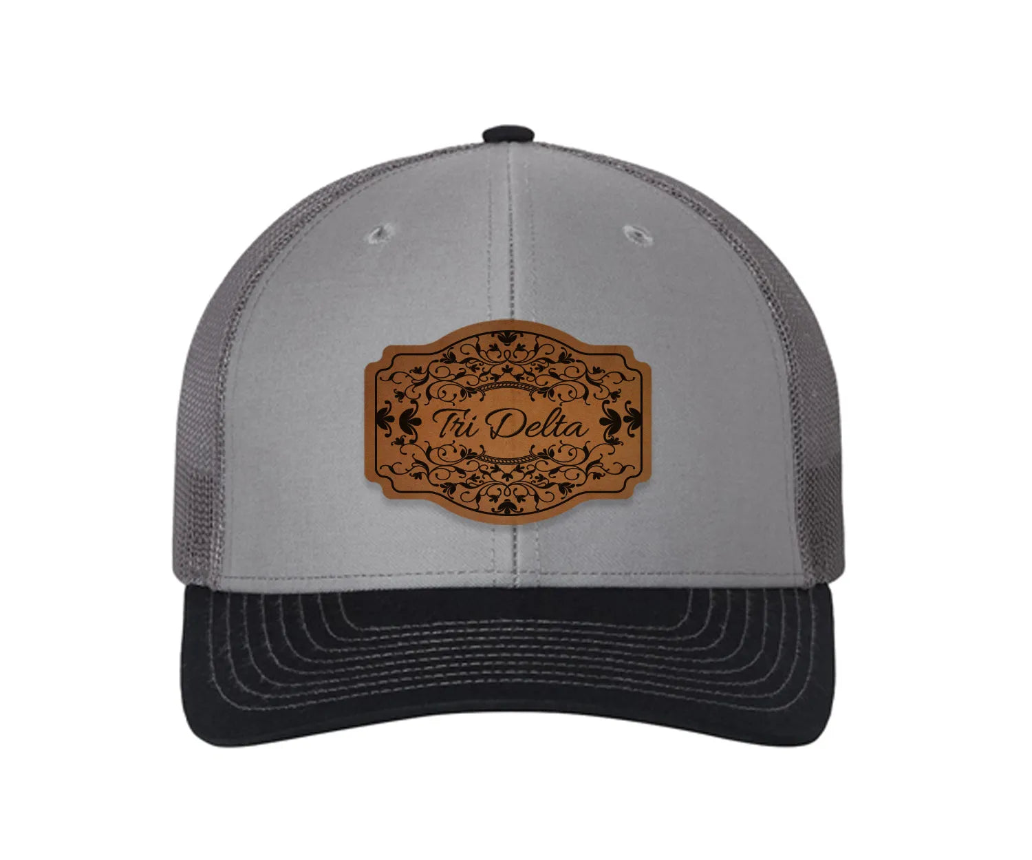 Tri Delta Richardson 112 Leatherette Patch Trucker Hat - Scroll Gray Charcoal Navy Trucker Hat
