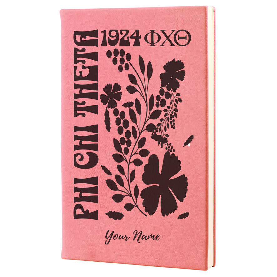 Phi Chi Theta Personalized Leatherette Notebook Journal - Retro Floral