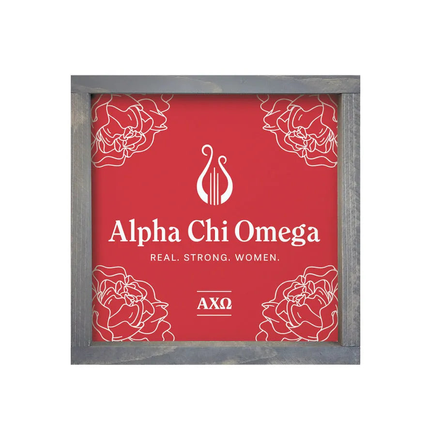 Alpha Chi Omega 12x12 Wood Framed Sign Weathered Gray Red Wall Art & Signs