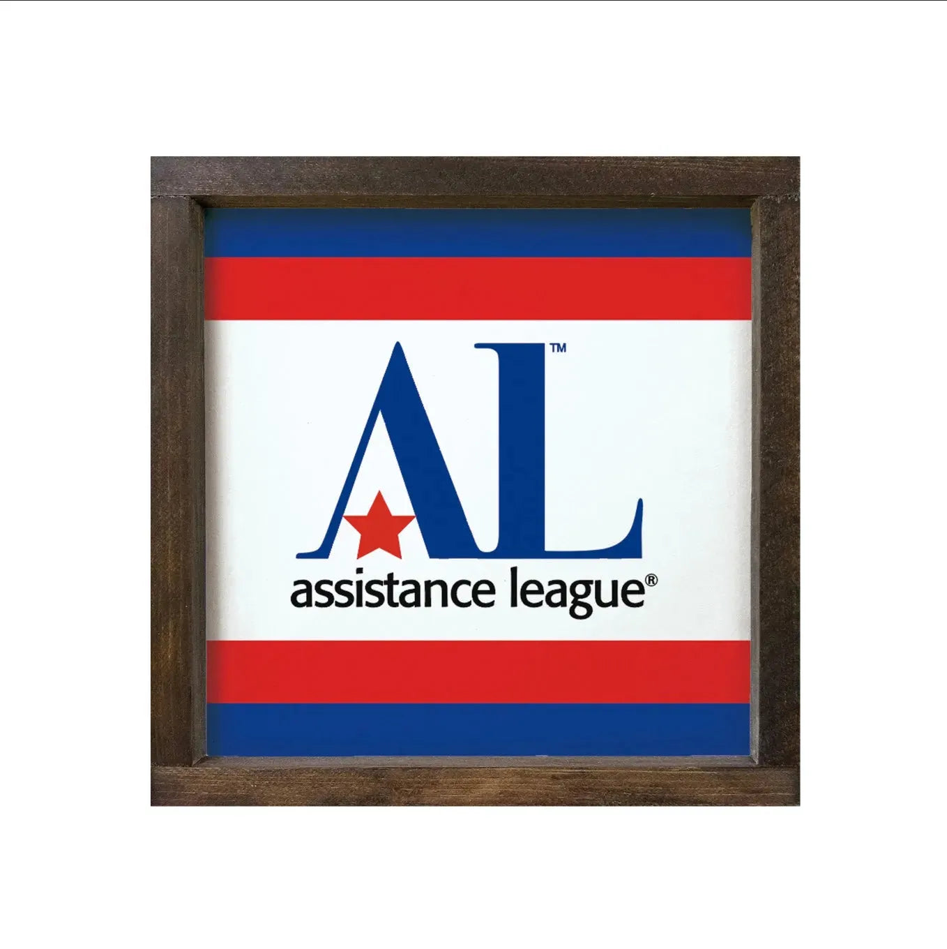 Assistance League 12x12 Wood Framed Sign - Stripes Walnut Stain Wall Art & Signs