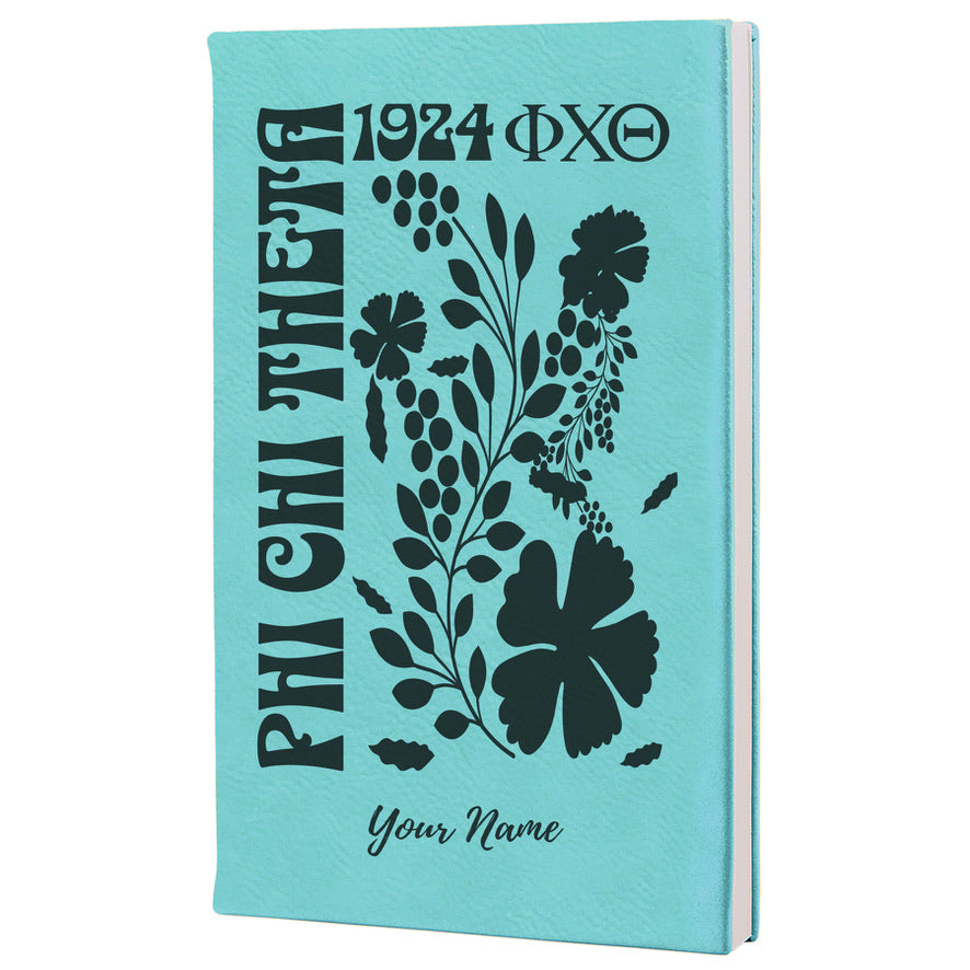 Phi Chi Theta Personalized Leatherette Notebook Journal - Retro Floral