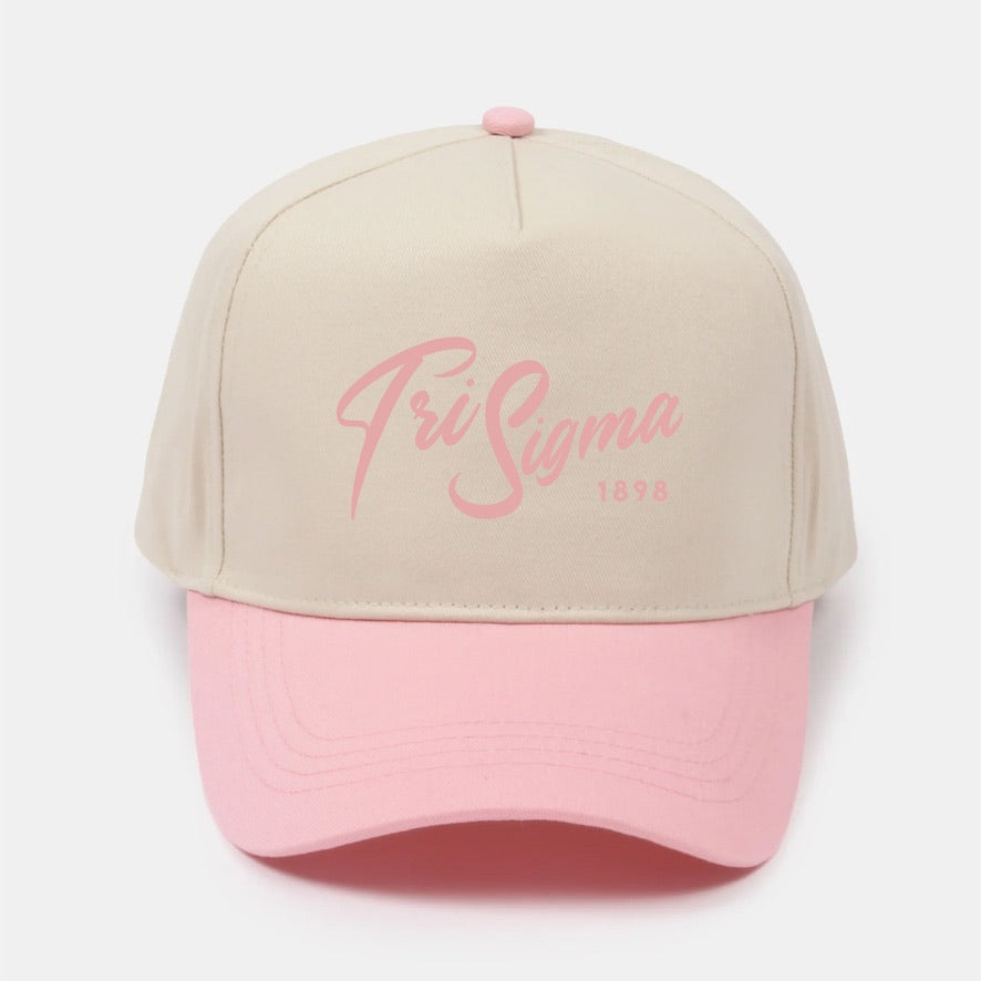 Tri Sigma Embroidered Two-Tone Baseball Cap - Script 1874 | Custom Gifts