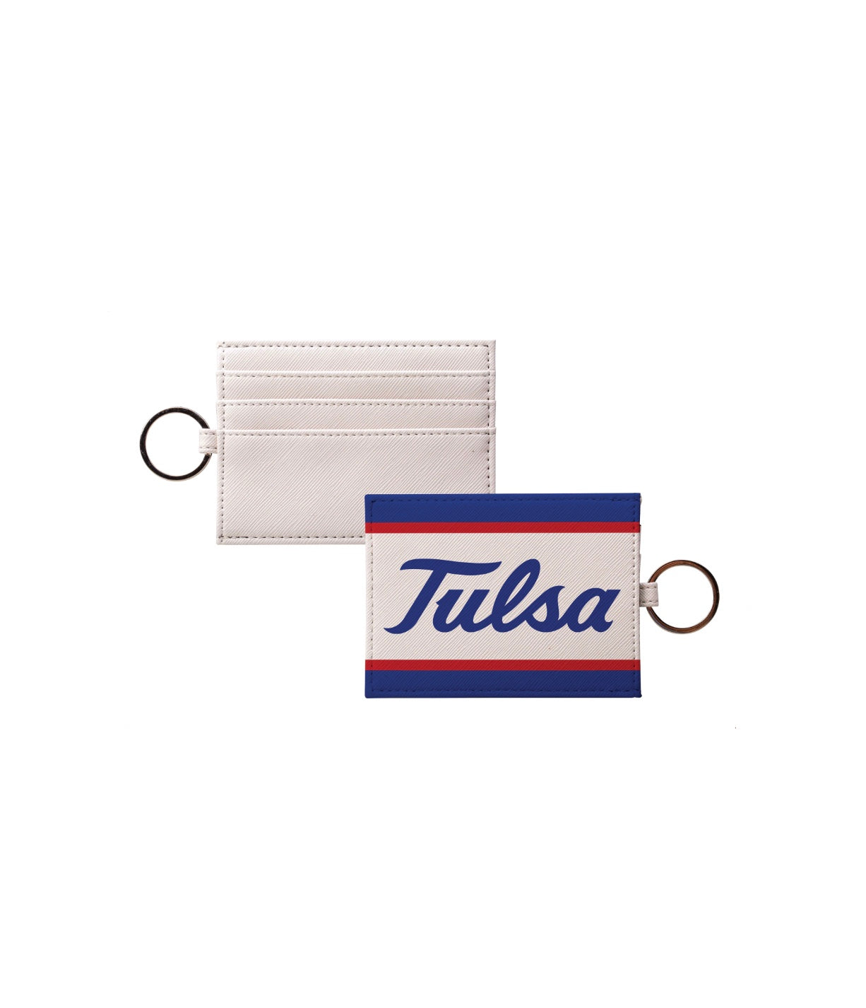 University of Tulsa Vegan Saffiano Leather Card Holder - Stripes