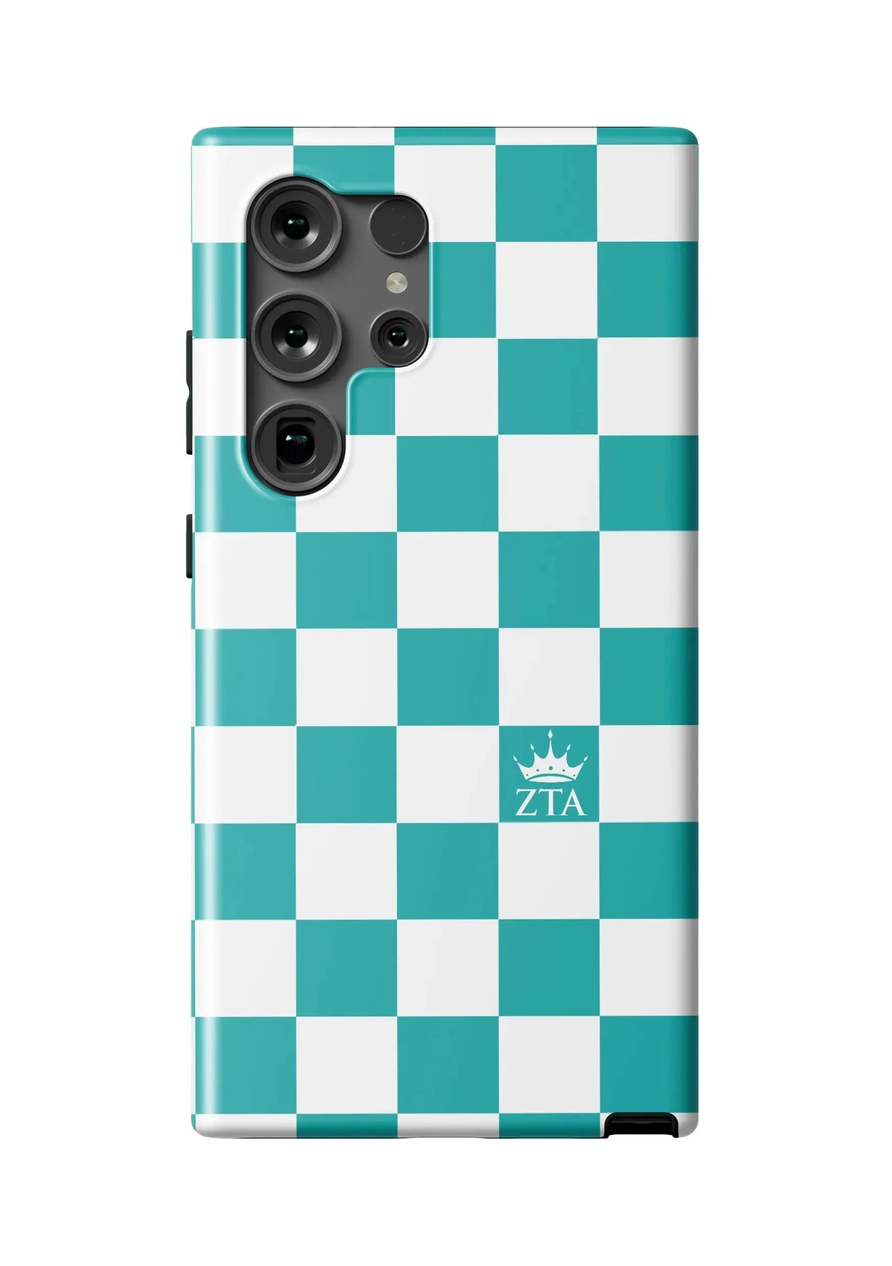 Zeta Tau Alpha Samsung Galaxy 24, 23 Mobile Phone Case - Turquoise Check Matte Mobile Phone Cases