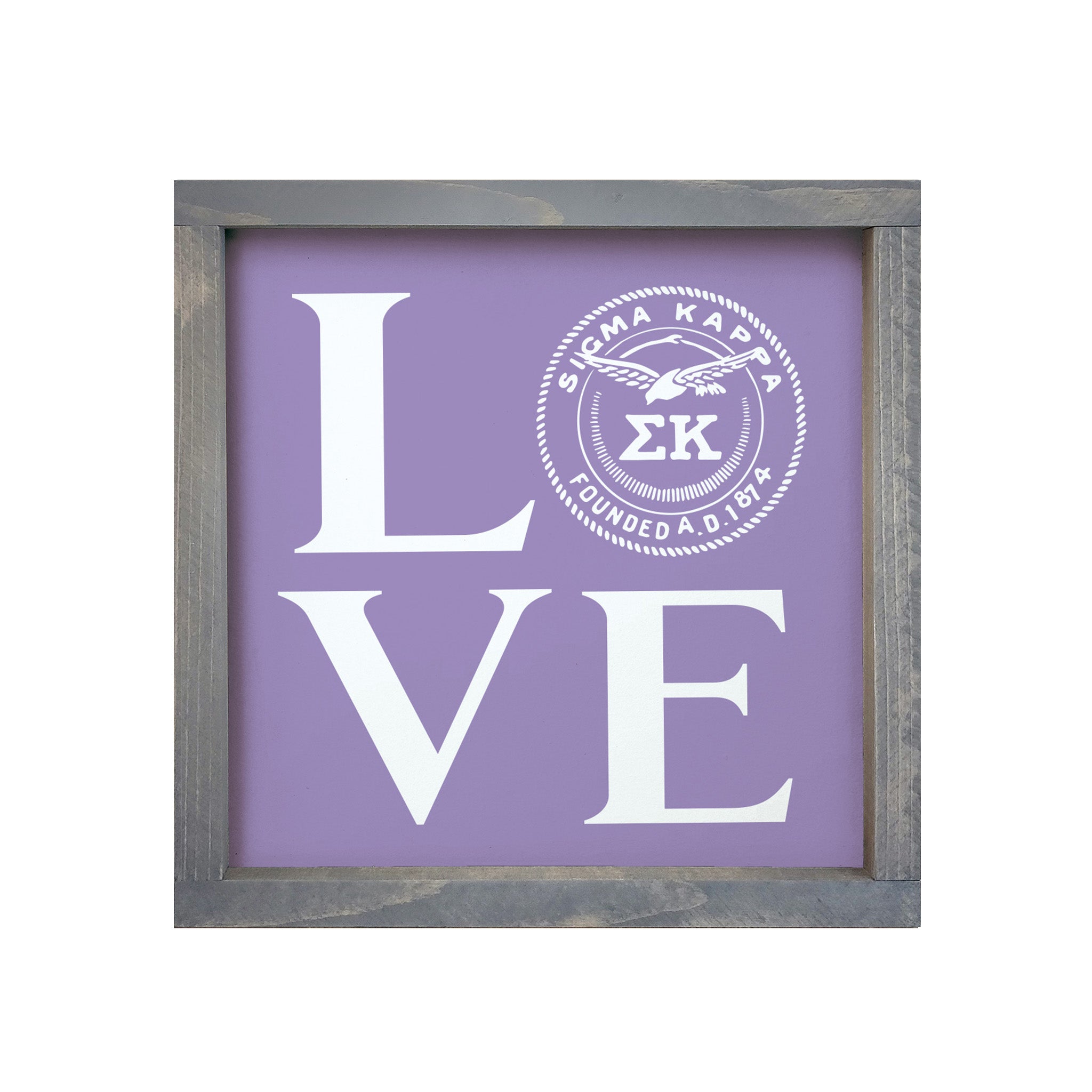 Sigma Kappa 12x12 Wood Framed Sign - "LOVE" Sig Kap Seal
