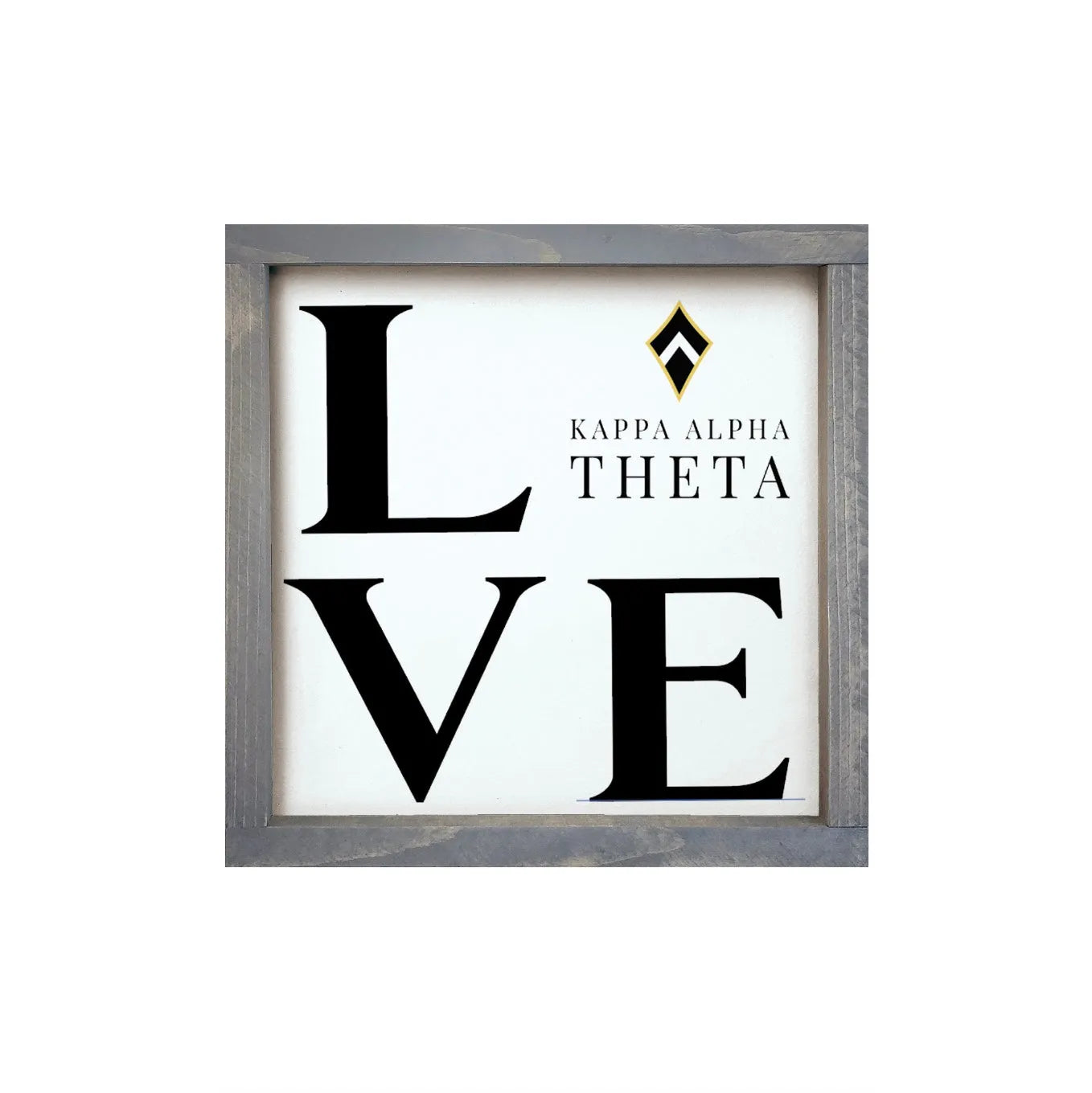 Kappa Alpha Theta 12x12 Wood Framed Sign - LOVE Traditional Weathered Gray Wall Art & Signs