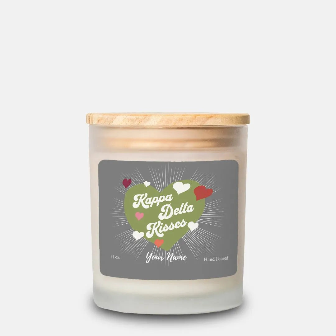 Personalized Kappa Delta Kisses Frosted Glass Candle (Hand Poured 11 oz) Candles