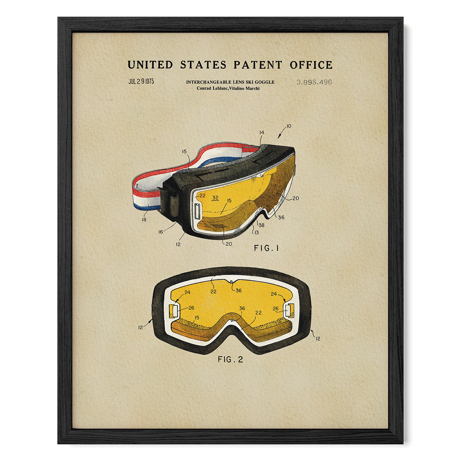 Ski Goggles US Patent Wall Print | Sports Themed Dorm Decor | Art