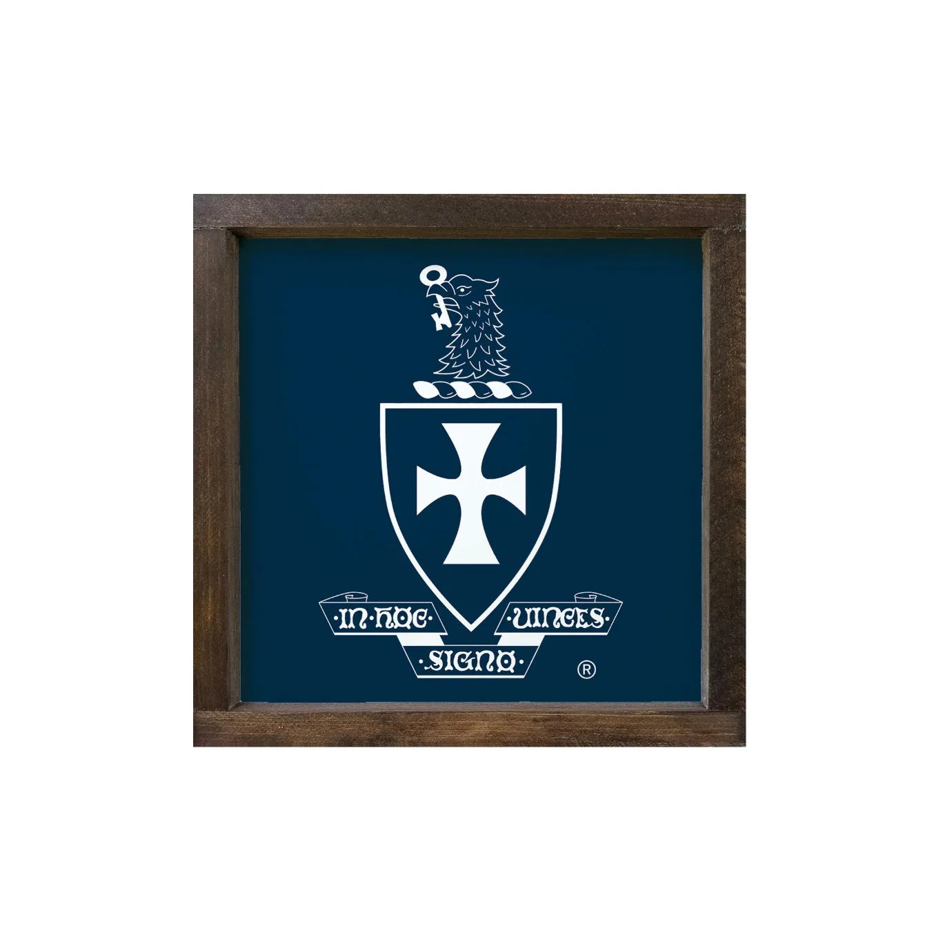 Sigma Chi 12x12 Wood Framed Sign - Coat of Arms Deep Blue Walnut Stain Wall Art & Signs