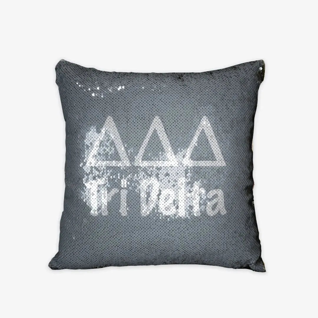 Tri Delta Sequin Throw Pillow Cover - Silver Pillow Covers