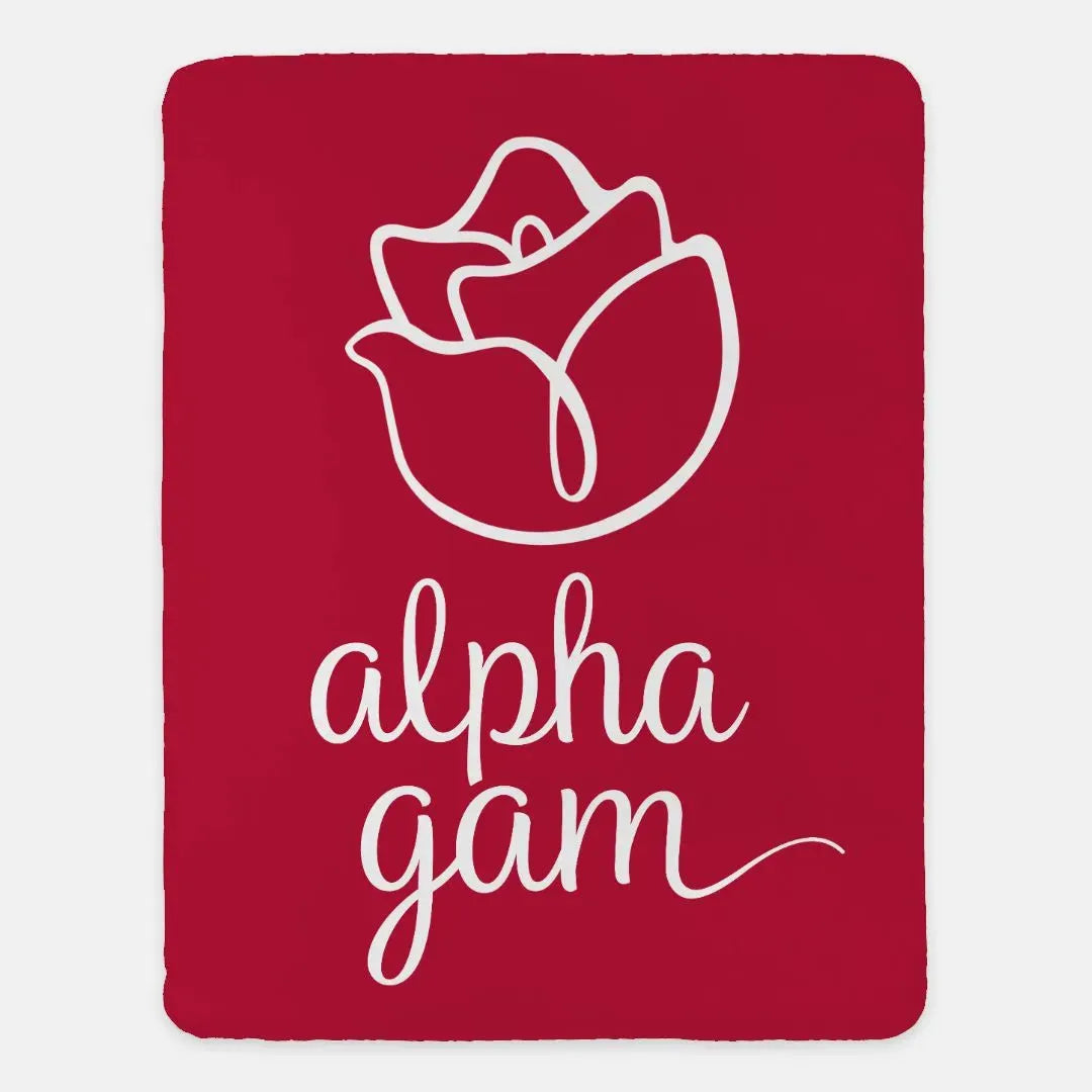 Alpha Gam XL 60x80 Sherpa Blanket - Red Rose Throw Blankets