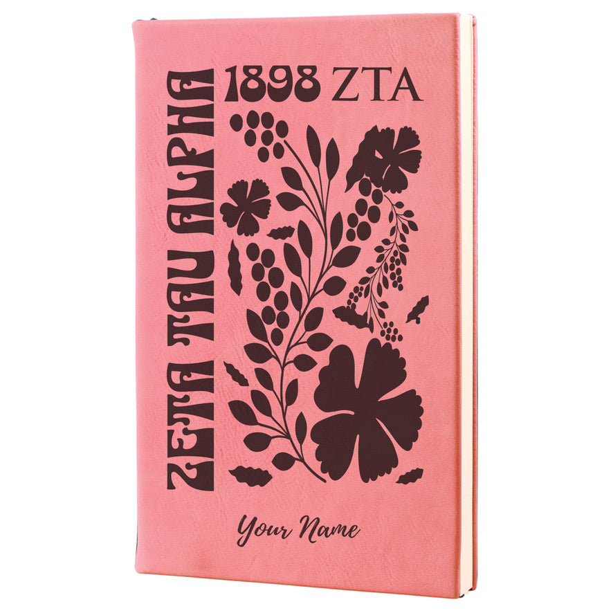 Zeta Tau Alpha Personalized Leatherette Notebook Journal Retro Floral