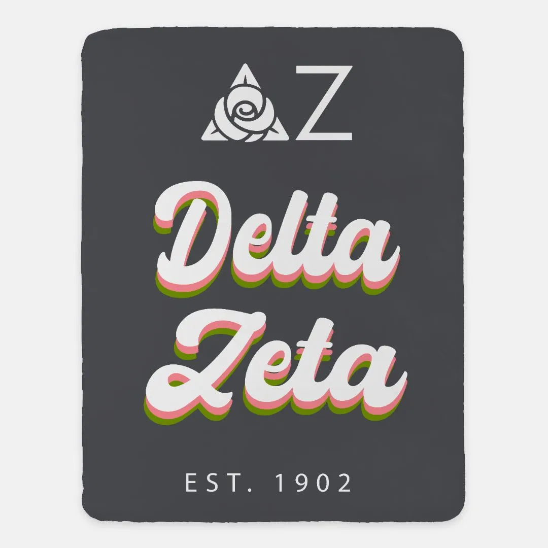 Delta Zeta Sherpa Blanket XL 60x80 Retro | Custom DZ Sorority Gifts