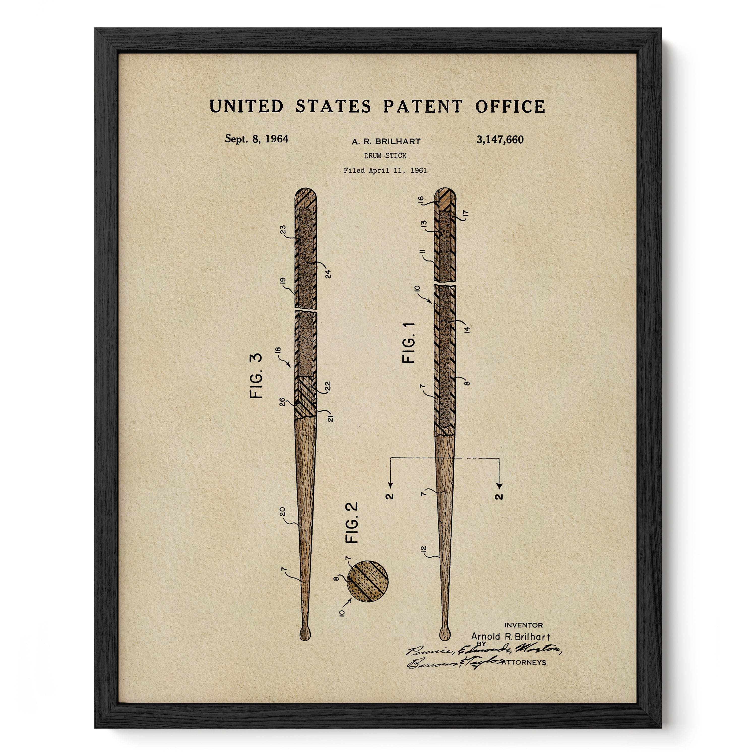 Drumsticks US Patent Art Print | Wall Art | Music Themed Dorm Decor