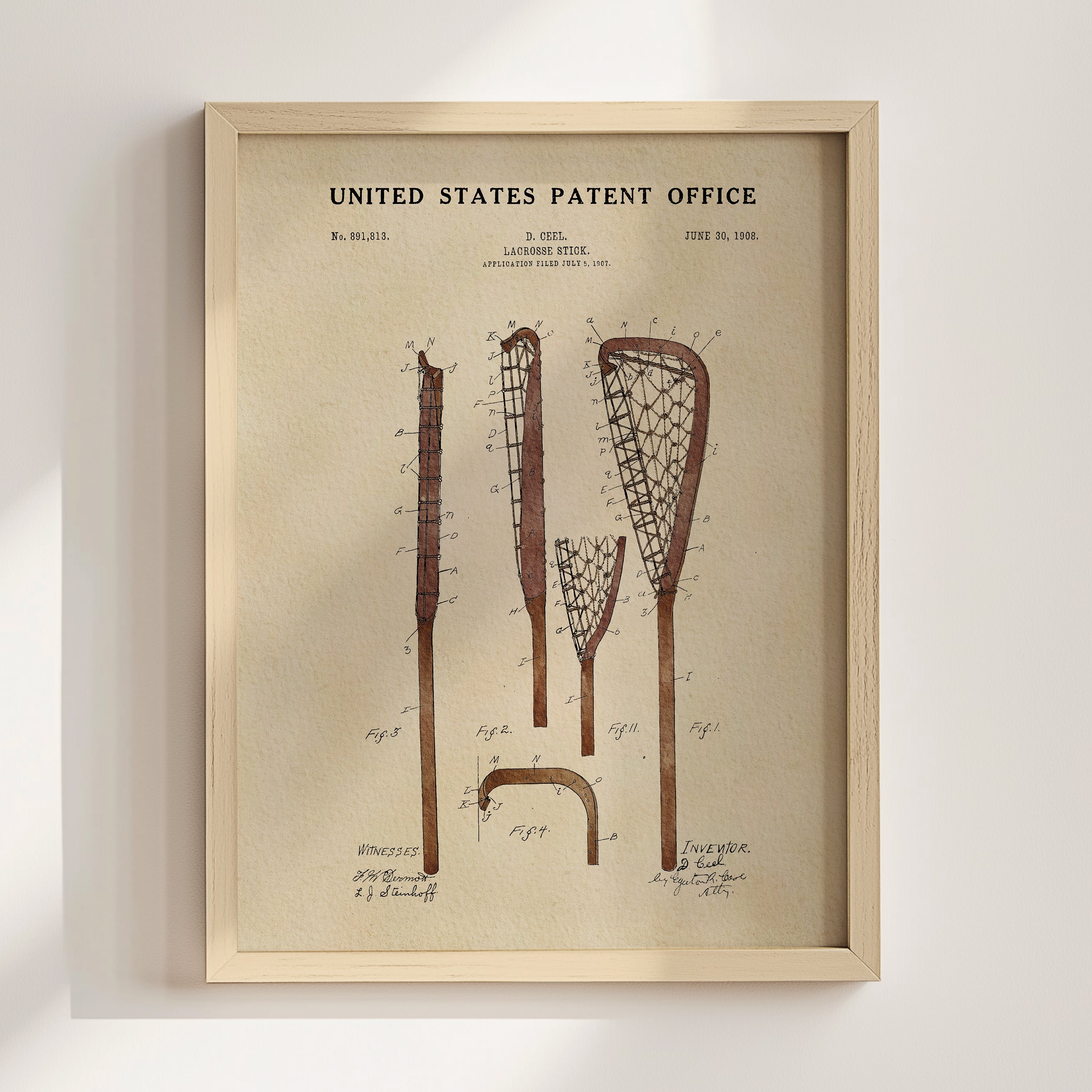 Original Lacrosse Stick US Patent Art Print | Sports-Themed Dorm Decor | Campus Greek Fit
