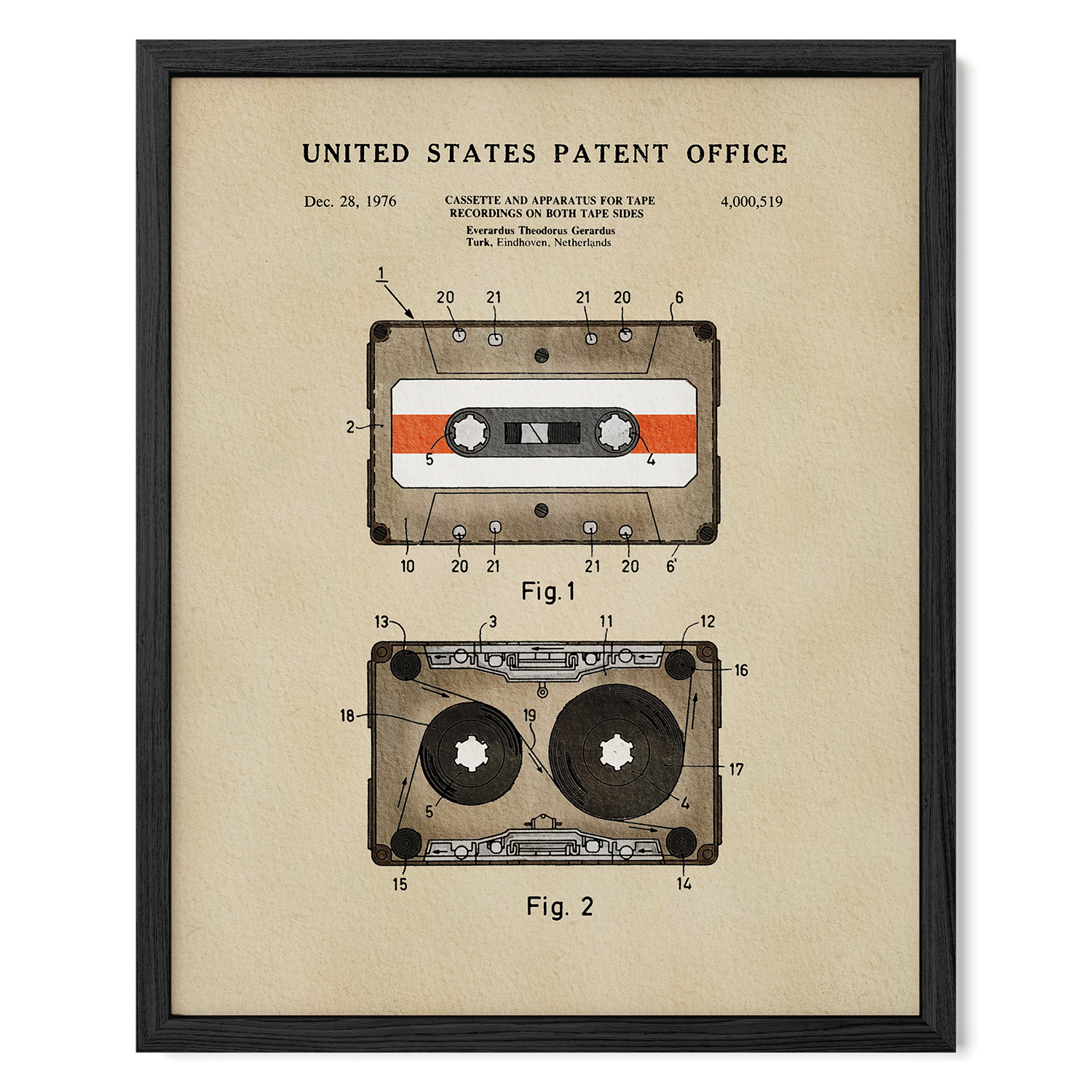 Cassette Tape Archival US Patent | Music Themed Dorm Decor | Wall Art