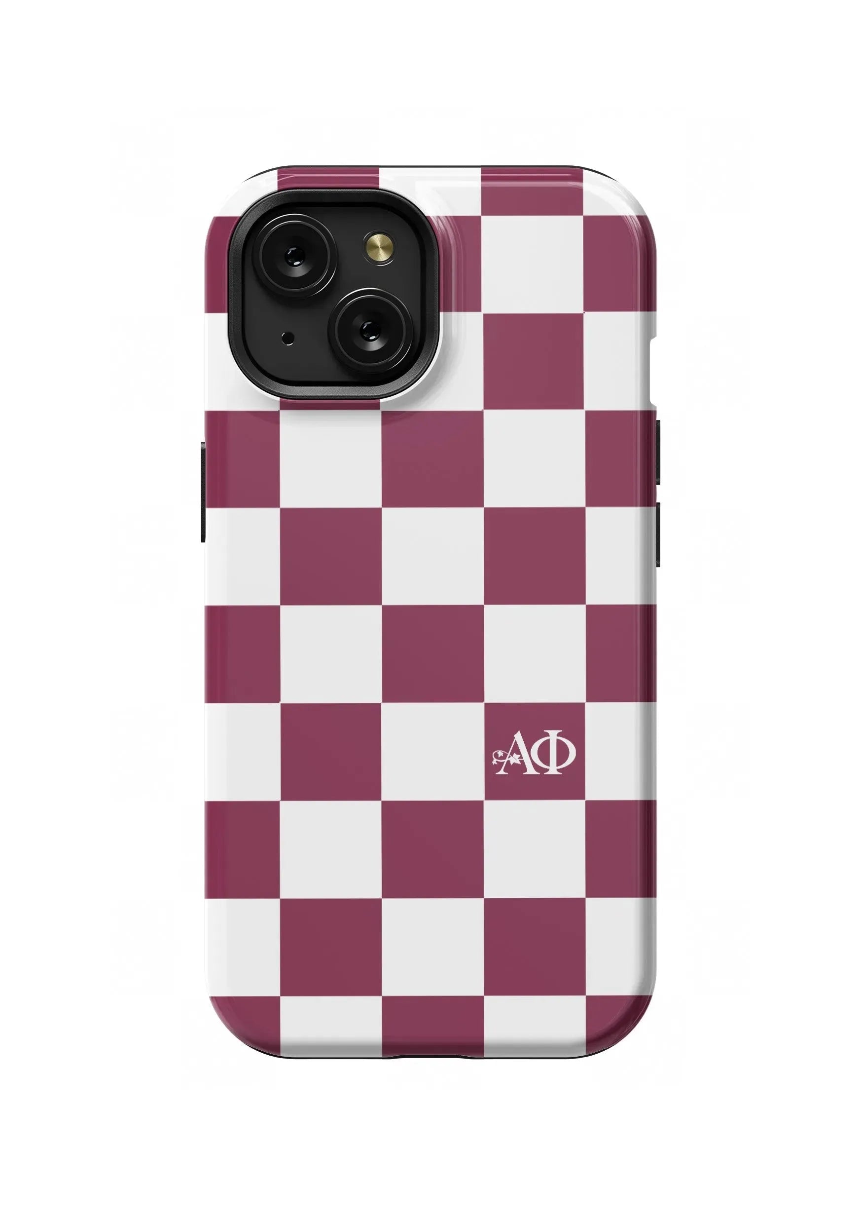 Alpha Phi iPhone 16, 15, 14 Mobile Phone Case - Bordeaux Check Matte Mobile Phone Cases
