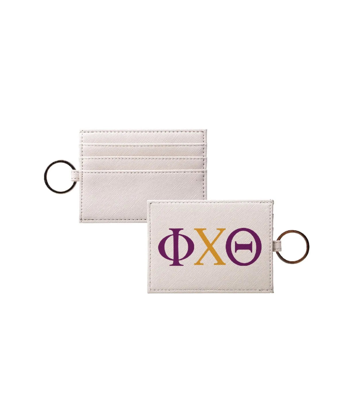 Phi Chi Theta Vegan Saffiano Leather Keychain Card Holder - Greek Letters Purple - Gold Travel Wallet