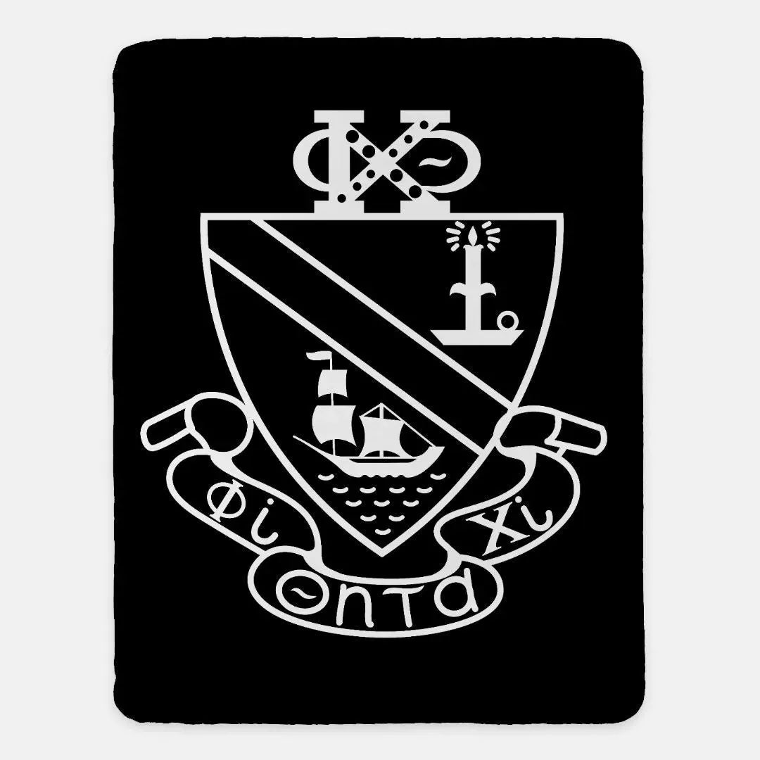 Phi Chi Theta XL 60x80 Sherpa Blanket - Black Crest Throw Blankets