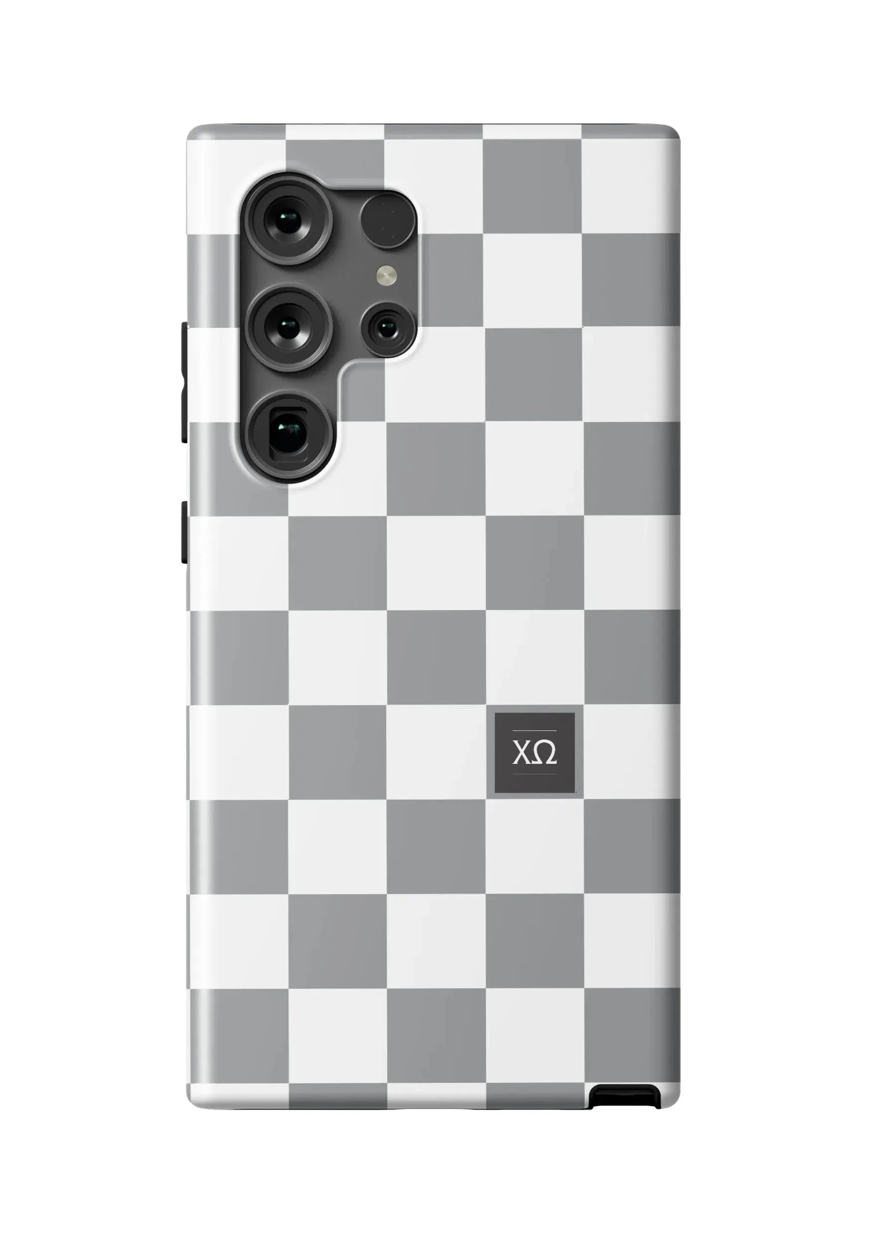 Chi Omega Samsung Galaxy 24, 23 Mobile Phone Case - Gray Check Matte Mobile Phone Cases