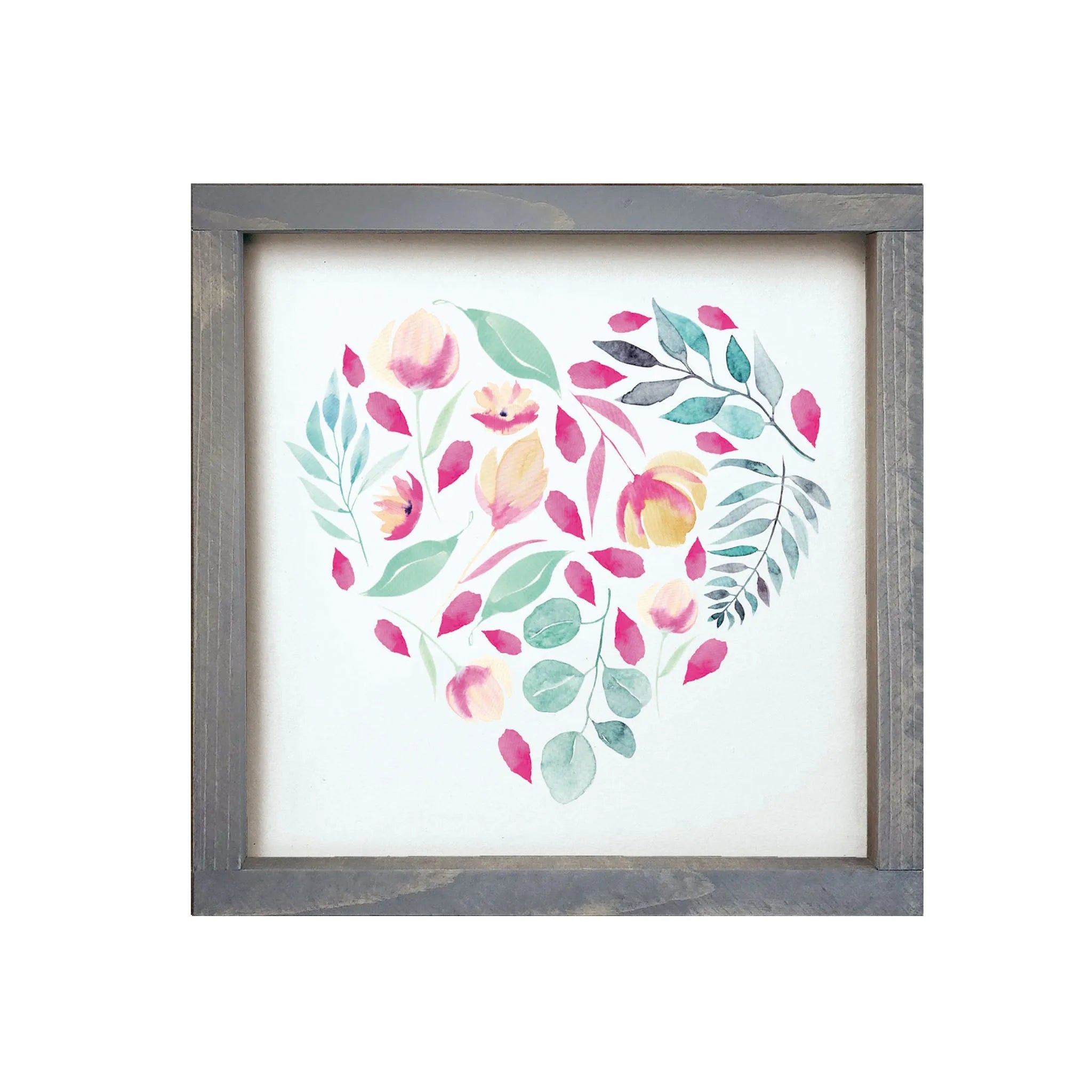 Floral Hear -  Aqua & Pink Wood Framed Sign 12x12 | Dorm Decor | Wall Art 