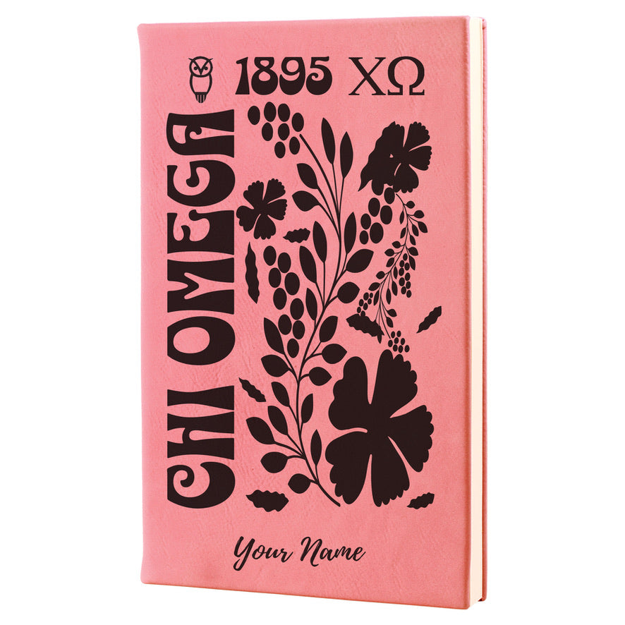 Chi Omega Personalized Leatherette Notebook Journal - Retro Floral