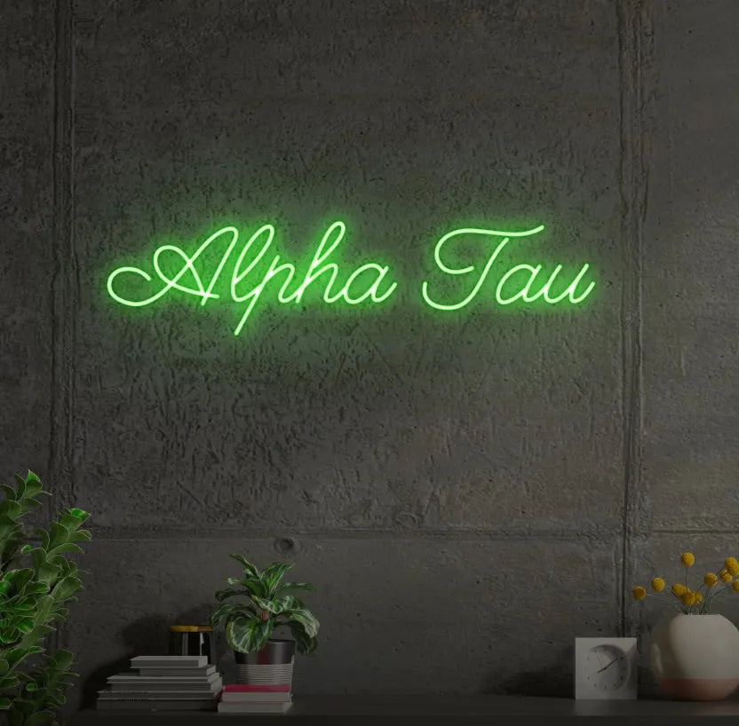 Alpha Tau LED Script Neon Sign | Dorm Decor | Wall Art | Party Sign