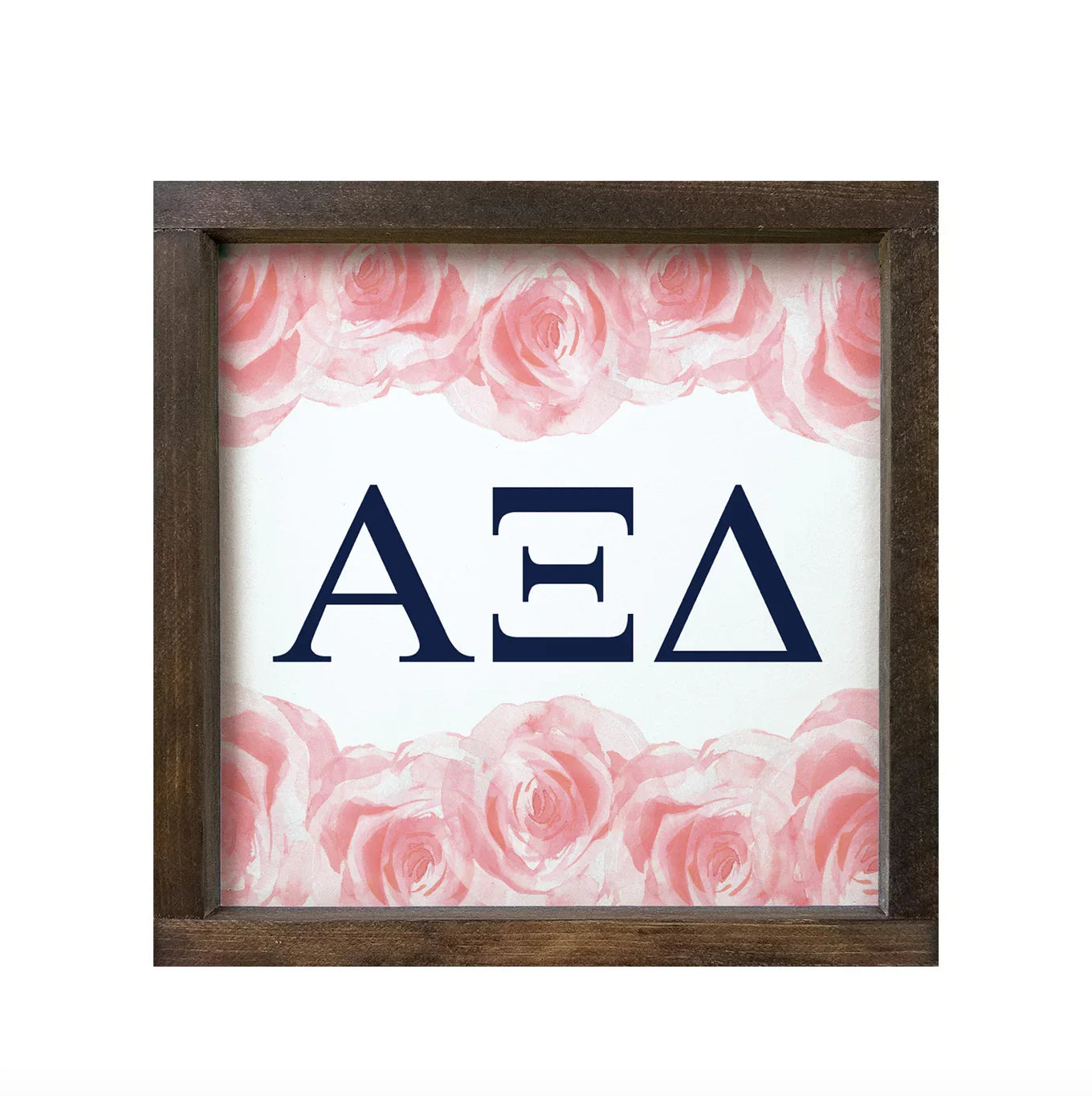 Alpha Xi Delta Wood Framed Sign - Pink Roses - 12"x12" | AXiD Gifts