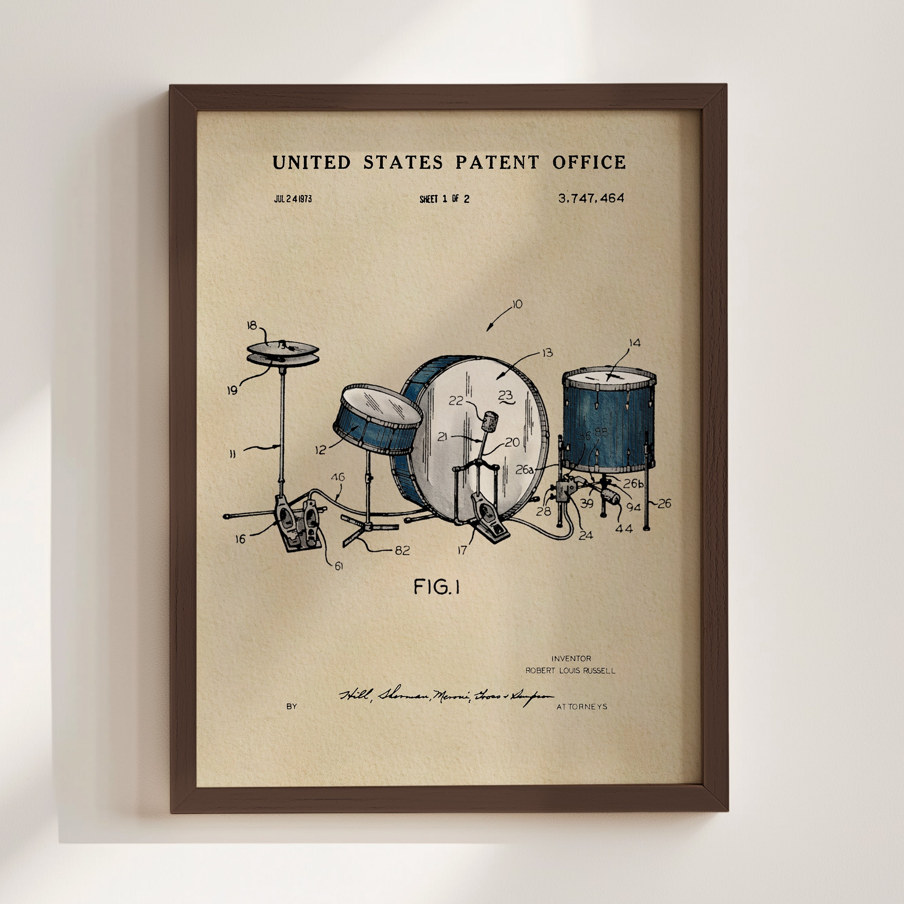 Drumset US Patent Art Print | Music Themed Dorm Decor | Wall Art