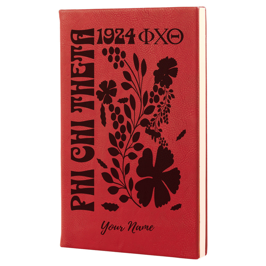 Phi Chi Theta Personalized Leatherette Notebook Journal - Retro Floral