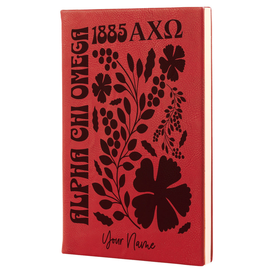 Alpha Chi Personalized Leatherette Notebook Journal - Retro Floral