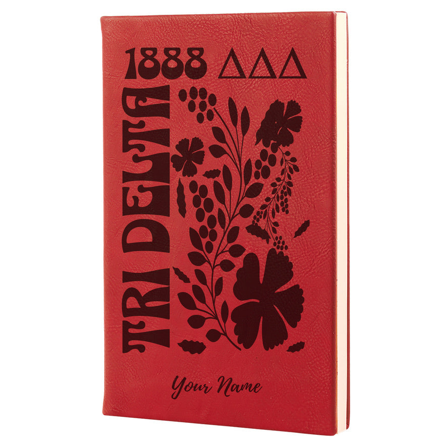 Tri Delta Personalized Leatherette Notebook - Retro Floral