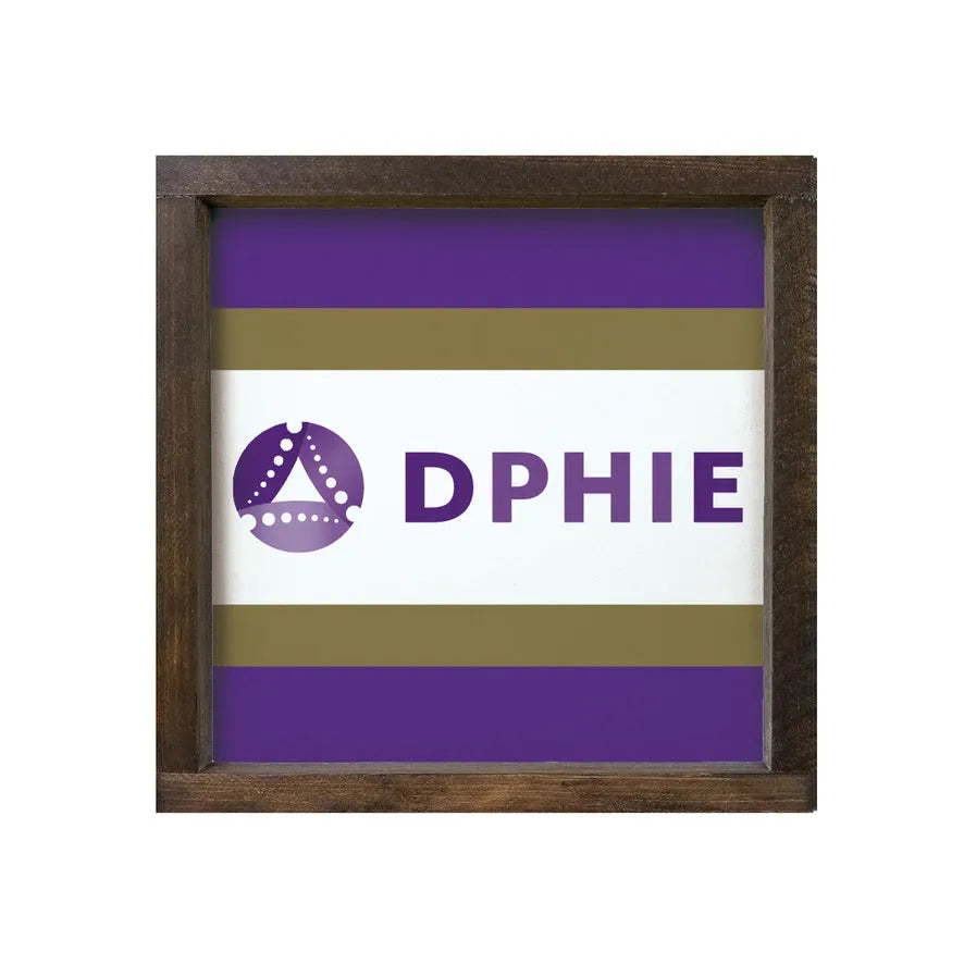 Delta Phi Epsilon 12x12 Wood Framed Sign - Stripes DPHIE Walnut Stain Wall Art & Signs