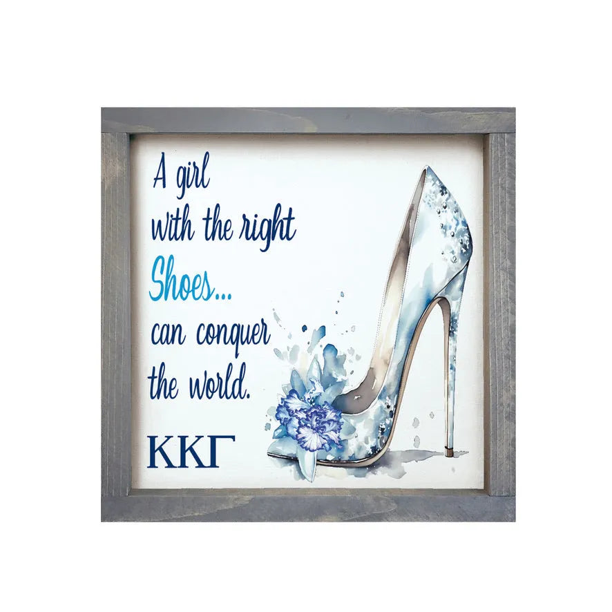 Kappa Kappa Gamma 12x12 Wood Framed Sign - The Right Shoes Weathered Gray Wall Art & Signs