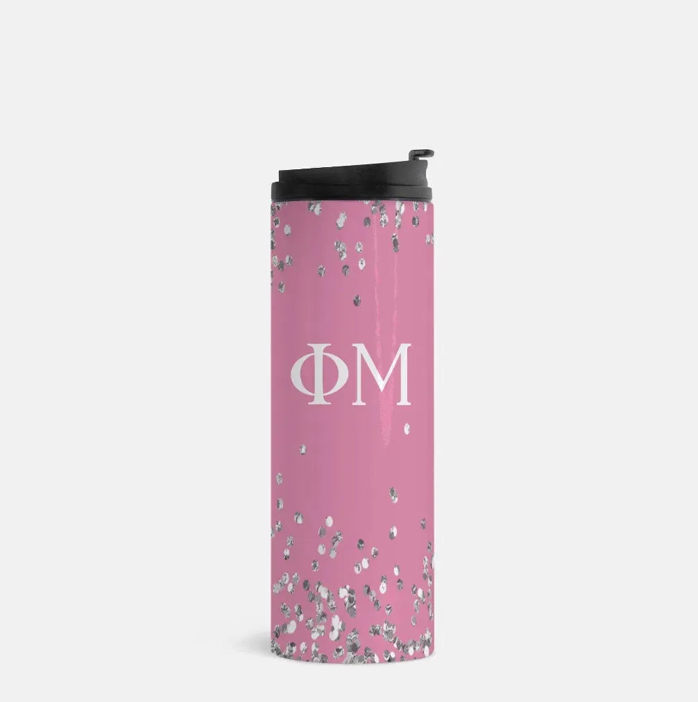 Phi Mu Thermal Tumbler - Glitter 16 oz. Magnolia Drinkware