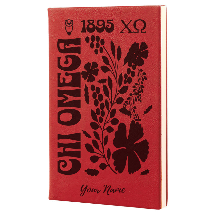 Chi Omega Personalized Leatherette Notebook Journal - Retro Floral