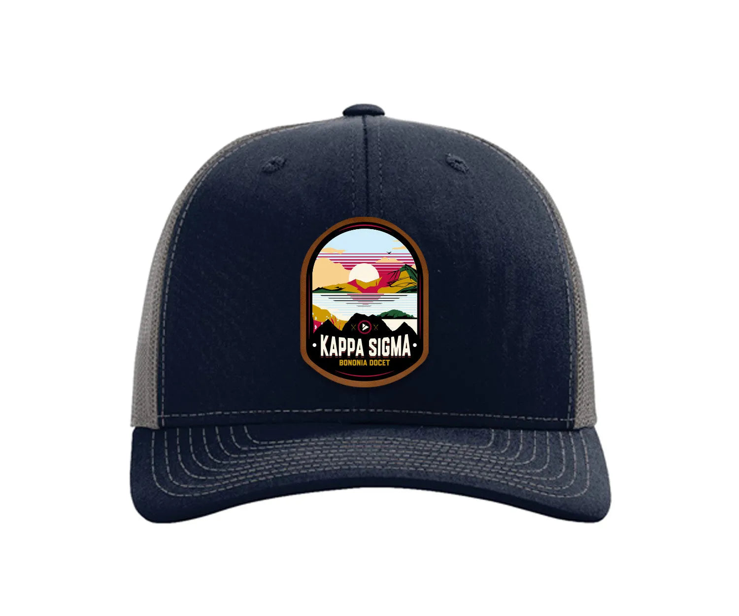 Kappa Sigma Richardson 112 UV Print Leatherette Patch Trucker Hat - Ventura Navy Charcoal Trucker Hat
