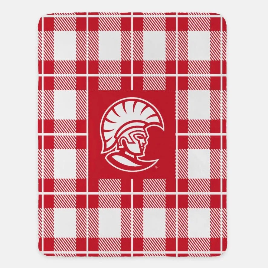 University of Tampa XL 60x80 Sherpa Blanket - Spartan Plaid