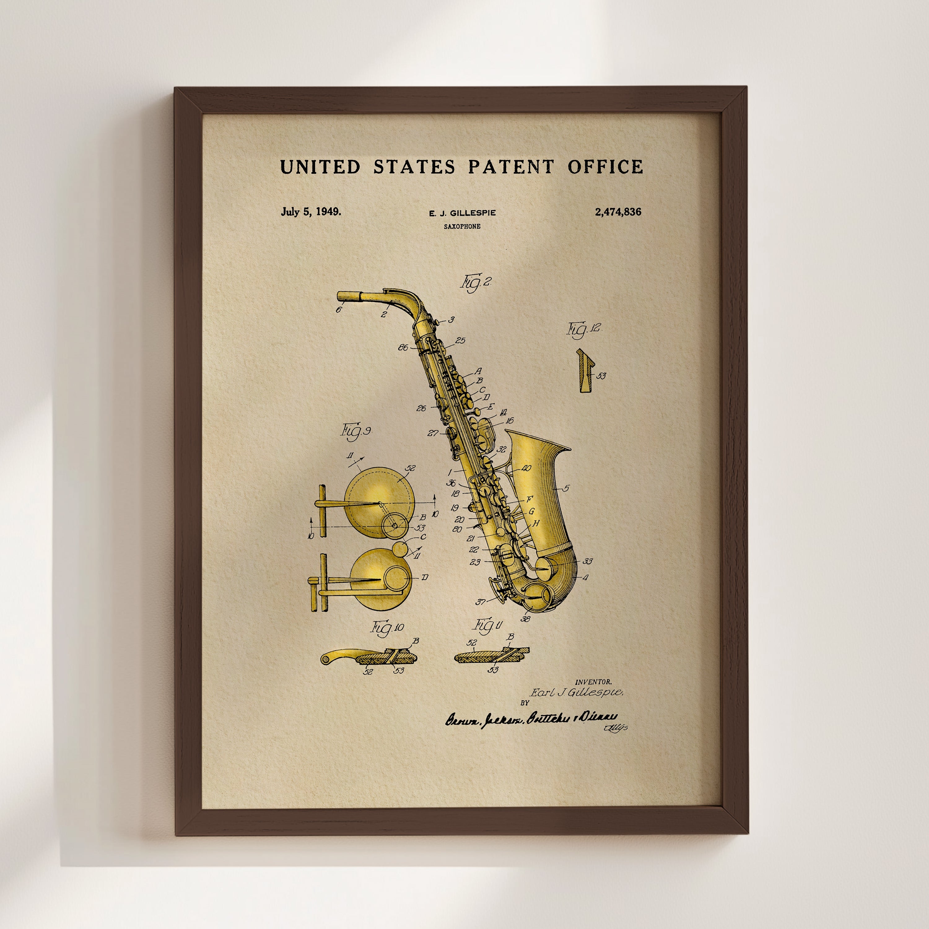 Saxophone US Patent Art Print | Music Themed Dorm Decor